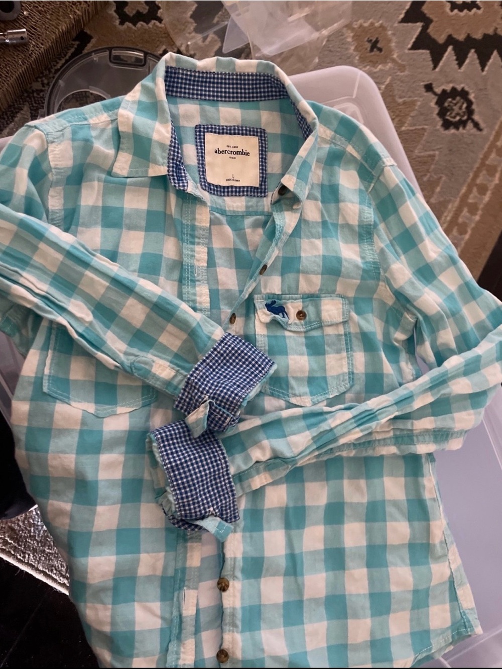 Abercrombie kids Aqua White Check Button-Up Shirt